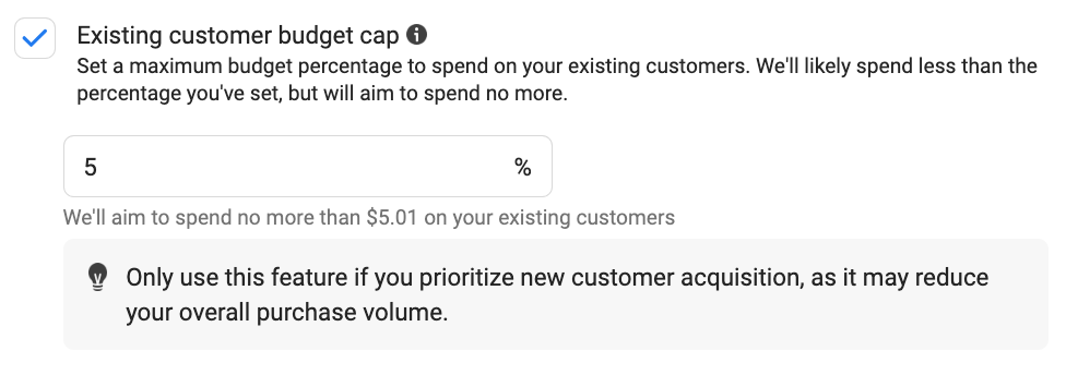 Setting existing customer budget cap