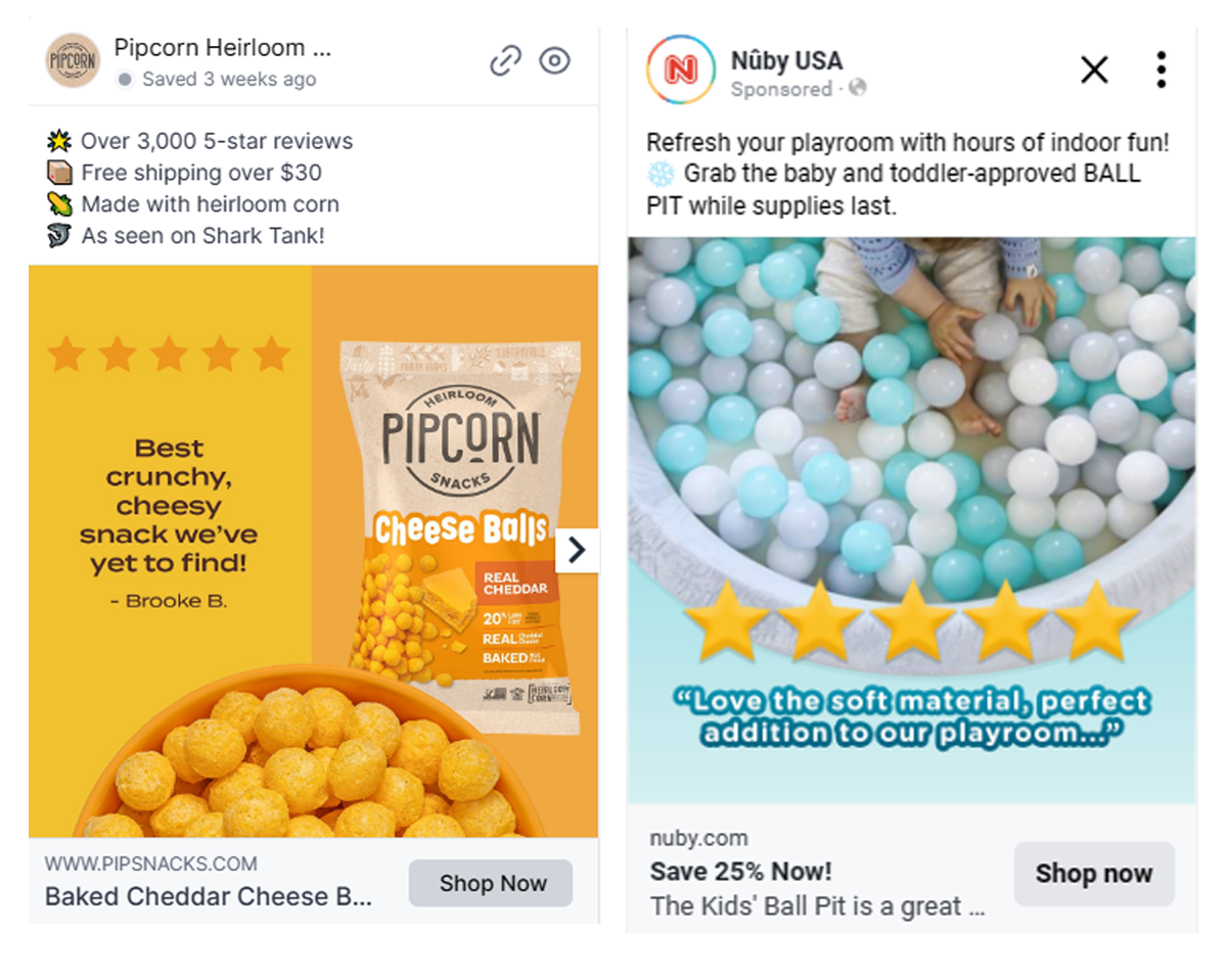 Pipcorn ad compared to Kids Ball Pit ad for Nûby